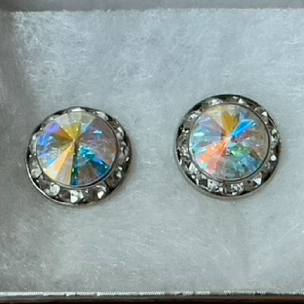 Crystal AB 15MM pierced earring silvertone for dance, auditions and pageants